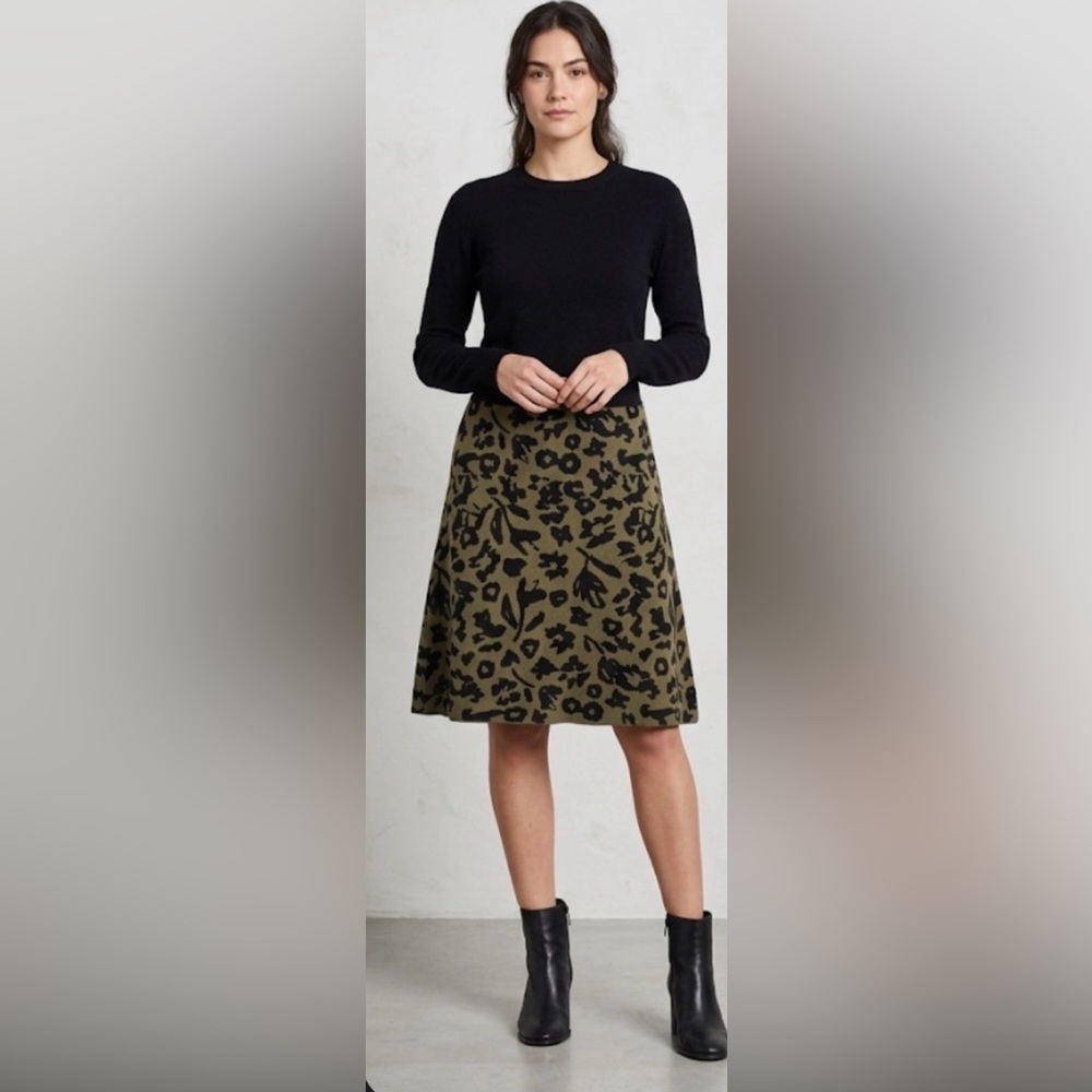 Ninety Olive Green & Black Floral A-Line Skirt